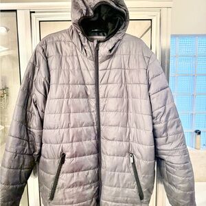 Perry Ellis Men's Quilted Hooded Puffer Jacket - Light Gray